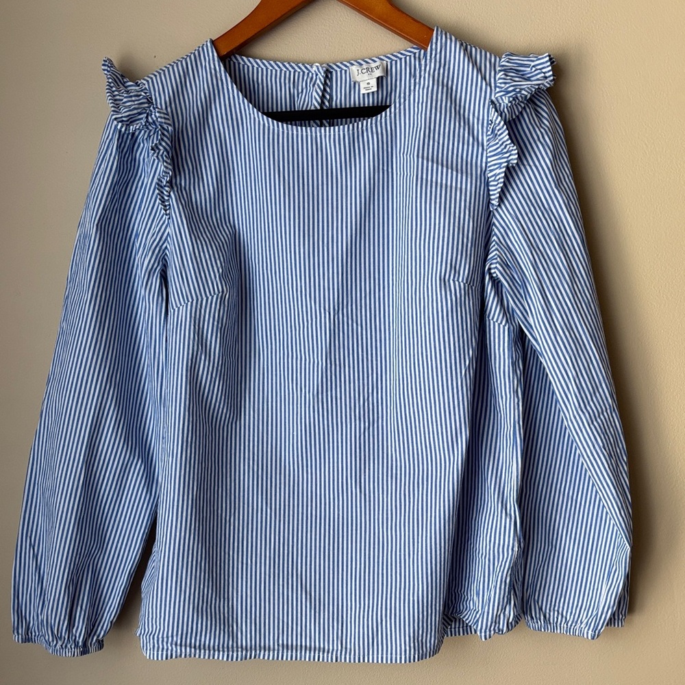 JCrew Women’s blouse top Blue and White Striped Cotton